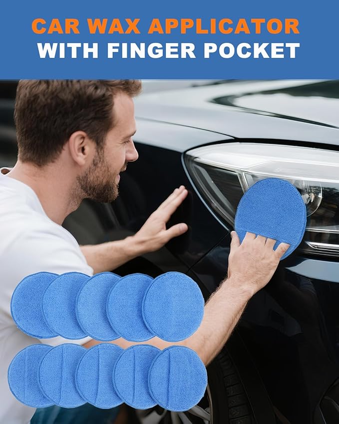 Wax Applicator Pads, 10 Pack Applicator Pad with Finger Pocket, Car Wax Applicator Pad, Foam Pads for Car Cleaning and Detail Polishing Pad