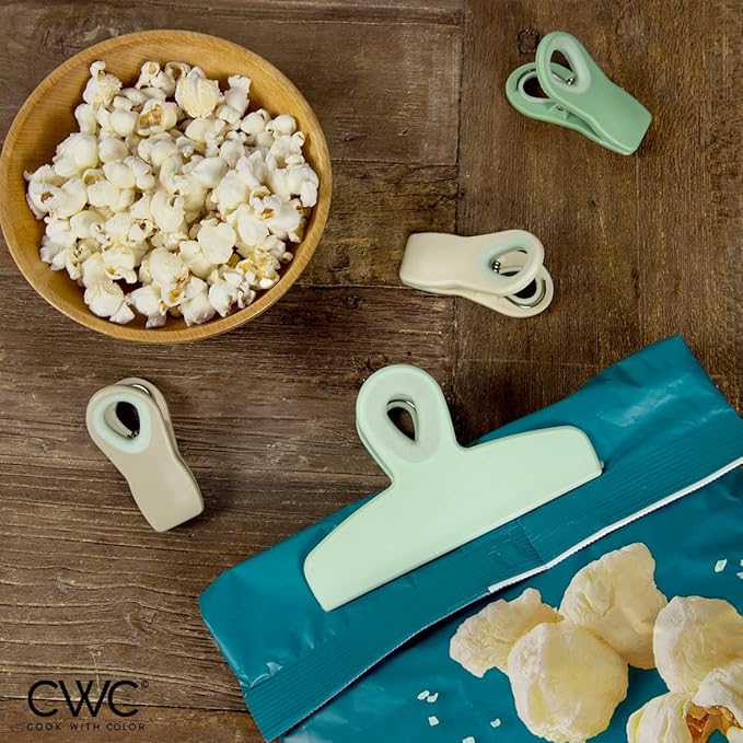 COOK WITH COLOR Bag Clips - Heavy Duty Chip Clip and Refrigerator Magnet Clips for Food Storage with Air Tight Seal Grip, Mint and Grey, Pack of 8