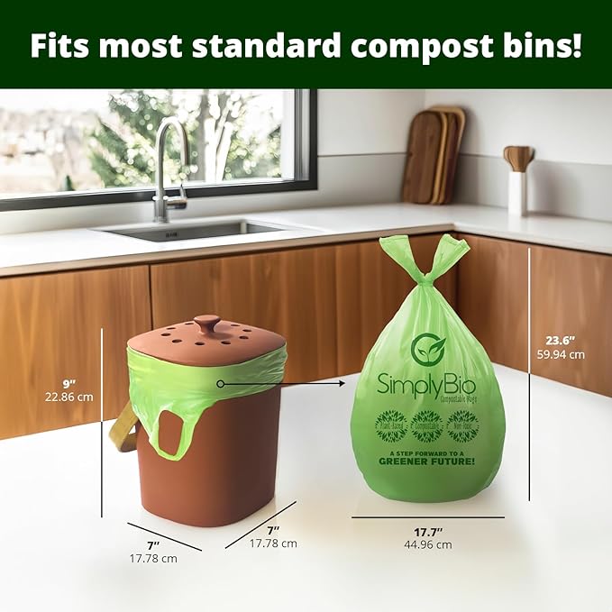 Simply Bio 3 Gallon Compostable Trash Bags Liners with Handle-Tie, Thick 0.67 Mil, 11.36 Liter, 80 Bags, Small Kitchen Food Scrap Waste Bag, ASTM D6400, US BPI and OK Compost Home Certified