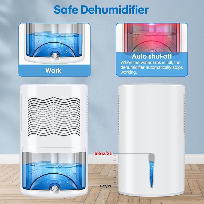 Dehumidifier, Dehumidifier for Home, 68 OZ Water Tank, Small Dehumidifiers for Bedroom (800sq.ft) with 7 LED Lights, Ultra Quiet & Auto Shut off, Bathroom, Basement, Closet, Garage, RV. (White)