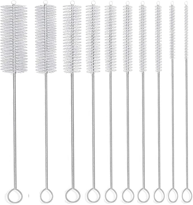 Long Straw Brush, Nylon Pipe Tube Cleaner 8-ihch 10 Different Diameters Set of 10