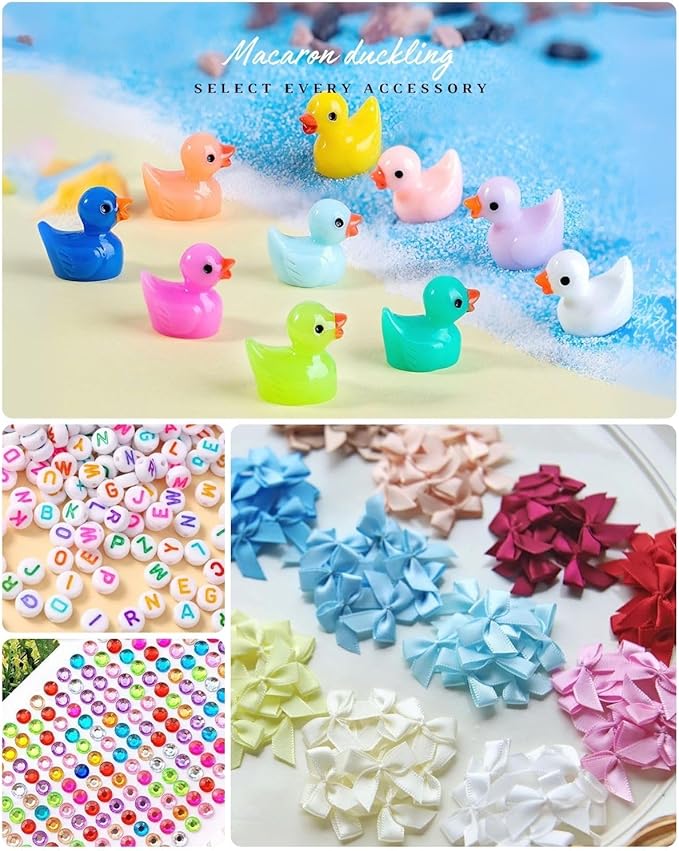 Cheer Pins for Backpack Cheer Stuff Kit 70 Clothes Pins with Mini Resin Ducks Mini Bows Letter Beads Team Cheerleaders Gifts Bulk Pin Me Ribbon for Bag Decorations Spirit Clips Competition Accessories