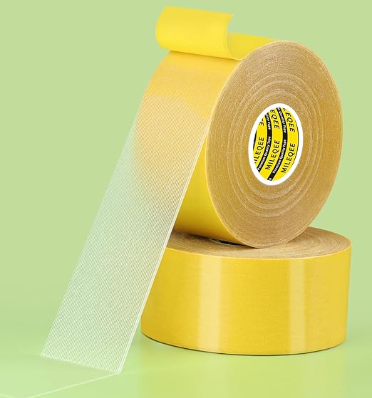 2Pack Double Sided Tape Heavy Duty, 2in x 66FT (132FT Total), Super Sticky Resistente Clear Tape, Universal High Tack Strong Wall Adhesive with Fiberglass Mesh,Easy Use Mounting Tape