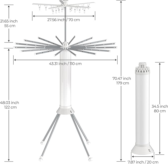 4-Legged Clothes Drying Rack, Portable Dryer Rack with 20 Clips, Outdoor Laundry Drying Rack with 4 Pulleys, Collapsible Drying Rack Clothing, Aluminum Hanging Dryer Rack for Clothes, Socks