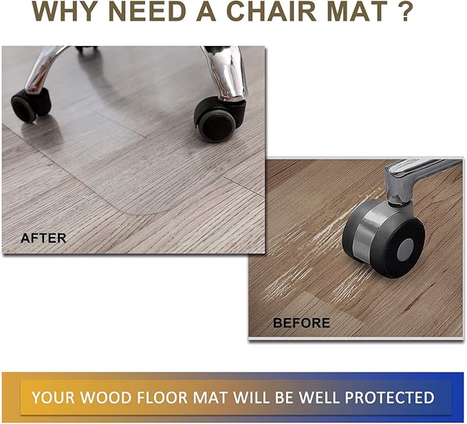 Chair Mat for Hardwood Floor, 53”x 45” Office Chair Mat, Floor Mat for Office Chair, Clear Desk Chair Floor Mat for Computer Desk