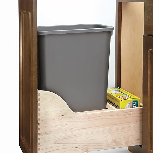 Rev-A-Shelf Pullout Trash Can for Kitchen Cabinet, Single 50 Qt Bin with 12" Wood Frame - Large Garbage Bin Container for Home Waste Storage and Recycling
