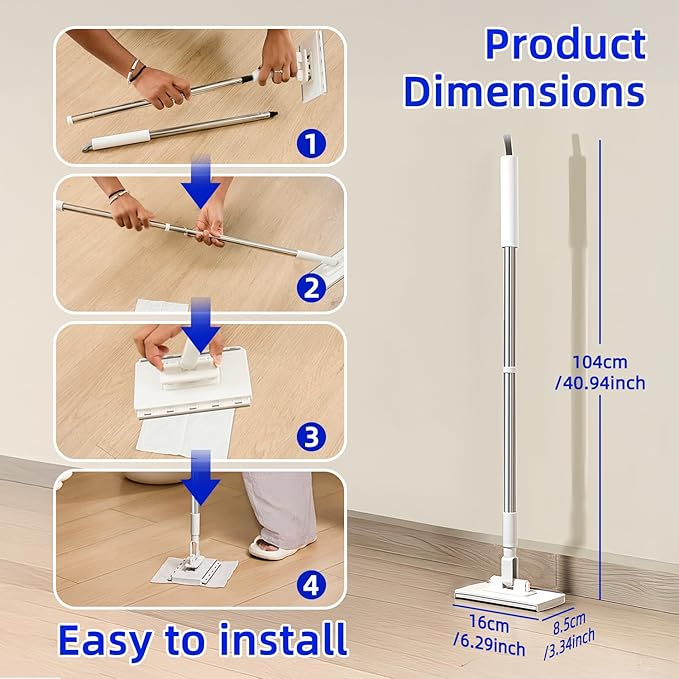 2025 New Mini Disposable Dust Mop with 20 Dry Wet Disposable Pads No-Touch Dirty Cleaning Dust Mop , Multi Surface Floor Mopping and Sweeping for House Wall Bathroom Corners