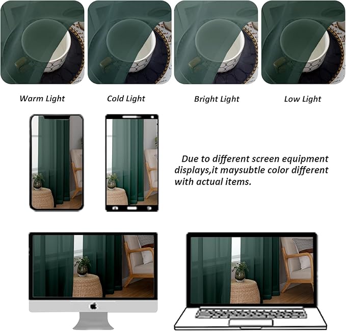 Chyhomenyc Hunter Green Sheer Curtains 45 Inch Long 2 Panels, Short Voile Drapes for Dinning Small Windows Bathroom Living Room Bedroom, Rod Pocket, 42Wx45L Inches