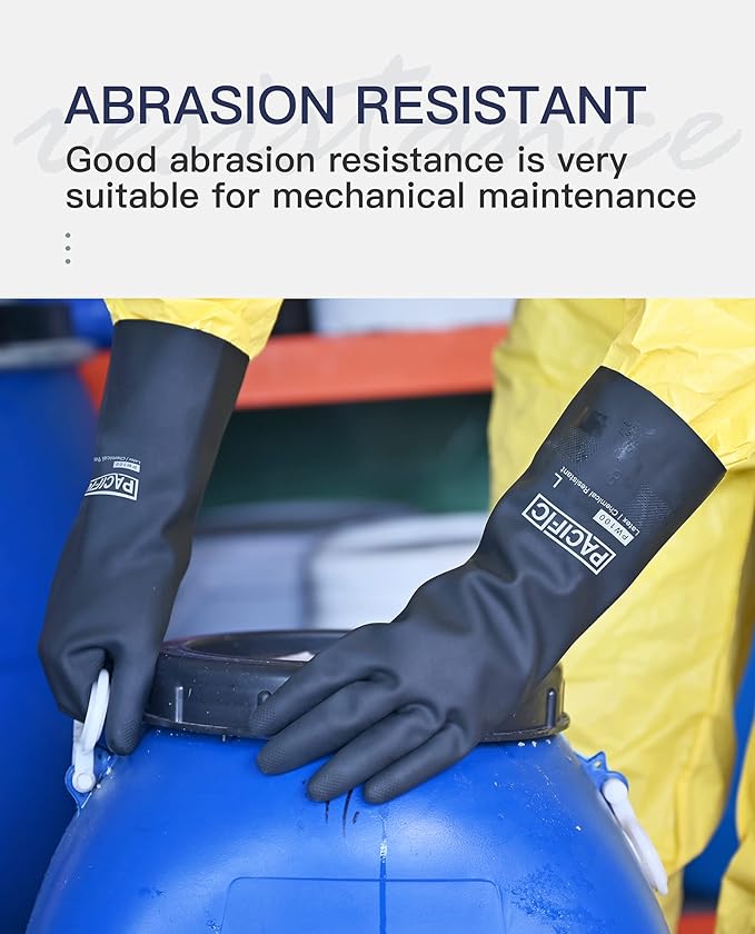 PACIFIC PPE Chemical Resistant Gloves, Heavy Duty Industrial Rubber Gloves, Resist Acid, Alkali and Oil, 12.6", Medium