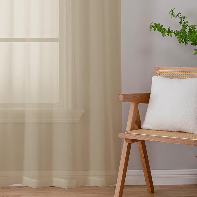 Chyhomenyc Taupe Sheer Curtains 72 Inch Length 2 Panels, Light Filtering Soft Airy Rod Pocket Voile Window Curtain Drapes for French Door Bedroom Living Room, Each 42Wx72L Inches