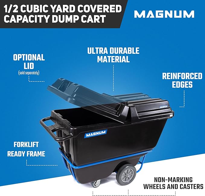 Tilt Truck, 1/2 Cu. Yd. Capacity Dump Cart with Non-Marking 12” Wheels & 5” Casters & Forklift-able Frame for Jobsites, 850 lbs, Trash Cart with Wheels DUC12T-F-NM-04PK (4-Pack)