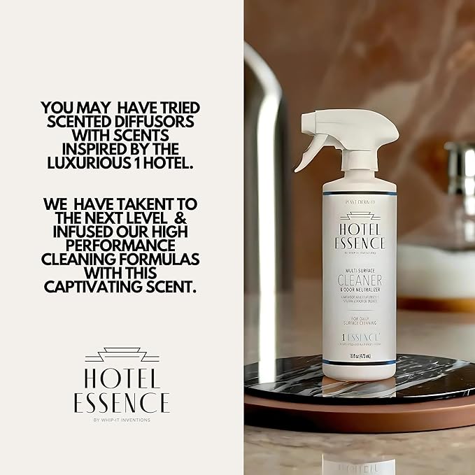 Hotel Essence Cleaner: Plant-Based Multi-Surface Cleaner & Odor Neutralizer, 16 oz, Leather, Cardamom, Lemon, Sandalwood, Cedarwood, Cinnamon, Vetiver, Amber, Musk, Iris, 16 Fl Oz (2)