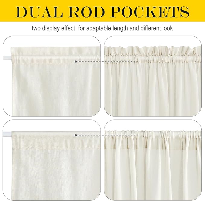 NICETOWN Side Light Door Curtains 40 inch Length Privacy Linen Texture Semi Sheer French Door Curtain Panels for Front Glass Kitchen Window, Ivory White, 26" W x 40" L, 1 Panel