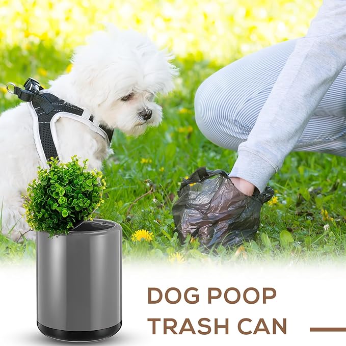 Dog Poop Trash Can Outside 13 L/ 3. 4 Gal Dog Waste Trash Can with Lid, Plant-Styled, Double-Layer Design, Outdoor Garbage Container for Front Porch Backyard Office Patio(Grey)