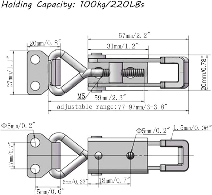 CUKAYO 4pcs Toggle Latch Clamp, 304 Stainless Steel Pull Hasp Latches, Quick Release Hand Tool Toggle Clamp for Smoker Lid Jig,Case Trunk,220Lbs Holding Capacity