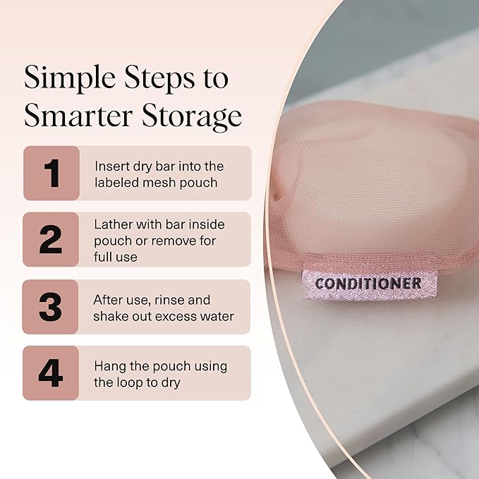 Kitsch Bar Soap Saver Bag – Patented Mesh Bag Soap Holder for Shampoo and Conditioner Bars - Extends Use & Prevents Soggy Mess - Recycled Mesh Beauty Pouch, Eco-Friendly - 2pc Set, Blush & Terracotta
