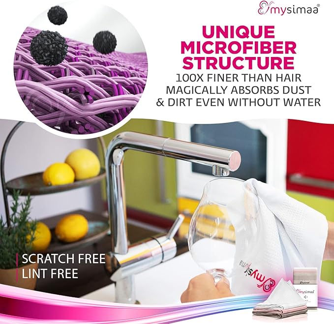 mysimaa XL Lint Free Microfiber Cloth, Glass & Window Cleaning Cloths - Set of 6