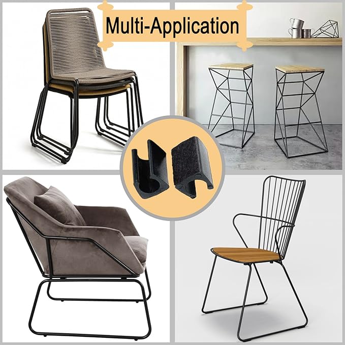 Rectangle U Shaped Chair Leg Tips Caps with Felt Pads,Furniture Feet Protector Slide Smoothly Glides No Scratches No Noise Protect Hardwood Floor,Fit 10mm(25/64inch) Diameter Tubular Leg (Black 8PCS)
