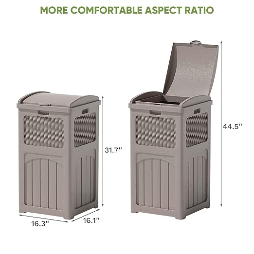 Patiowell 36 Gallon Outdoor Trash Can, Resin Outdoor Garbage Can with Lid for Patio, Backyard, Deck, Light Brown （2 Pack）