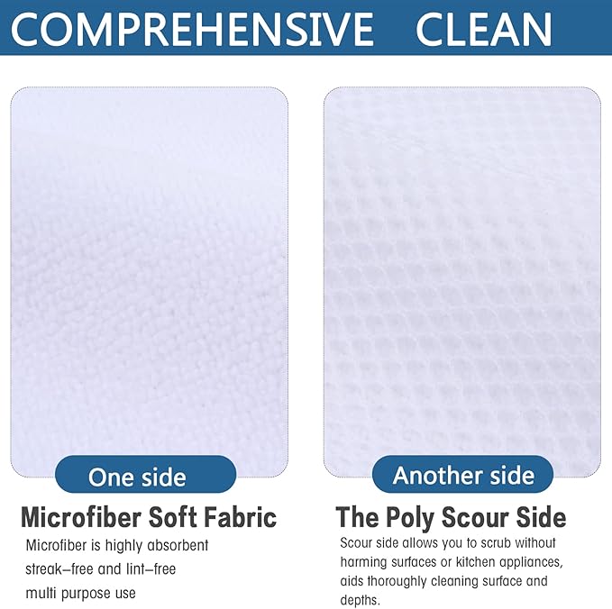 SINLAND Wholesale Microfiber Dish Cloth Best Kitchen Cloths Cleaning Cloths with Poly Scour Side 12Inchx12Inch 10 Pack White