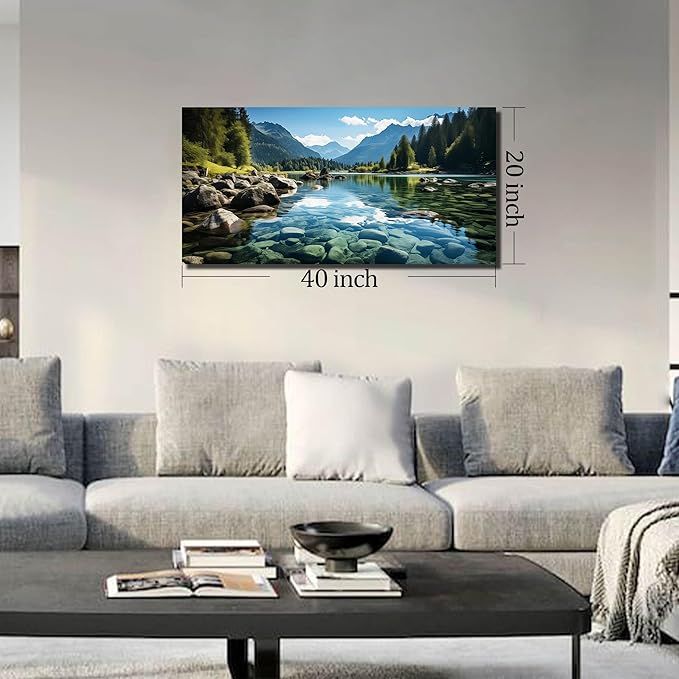 GUGIKA Landscape Wall Art for Living Room, Mountain and Lake Wall-Decor for Bedroom, Natural Scenery Canvas Prints Pictures for Hallway Office, Size 40 x 20 Inches