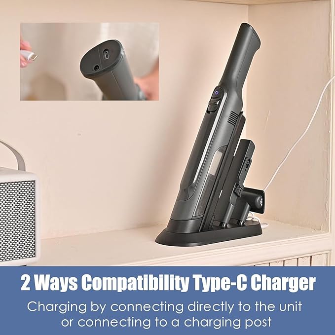 Handheld Vacuum Cordless, Super Lightweight 1.4lb with Powerful Suction, Charging Dock, Single Touch Empty and Detachable Dust Cup, Portable Mini Car Vac for Home Pet Car