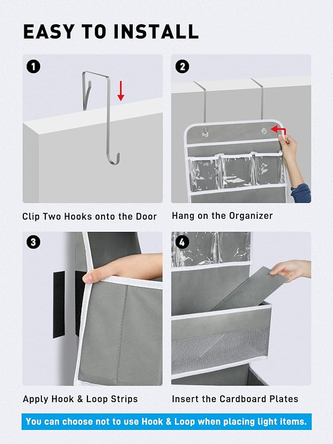 Yecaye 6-Tier Over the Door Storage Organizer, Flexible 1 Split into 2 Swing-proof Hanging Bathroom Storage Organization, Bedroom Organizer and Storage for Newborn Baby Essentials, Grey