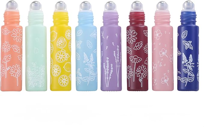 10 Pcs Purple Glass Essential Oil Roller Bottles, 10ml Refillable Roll-on Bottles with Stainless Steel Roller Balls for Essential Oils, Perfume, Lip Gloss, Lip Balms