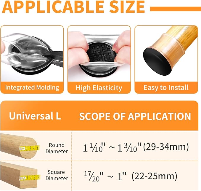Ezprotekt 24 Pcs Clear Chair Leg Sliders for Carpet, Round Teflon Furniture Glides for Rug, Carpet Sliders Protectors Caps for Dining Table Chair, Bar Stool Legs (L Fit: 1-1/10" to 1-3/10")
