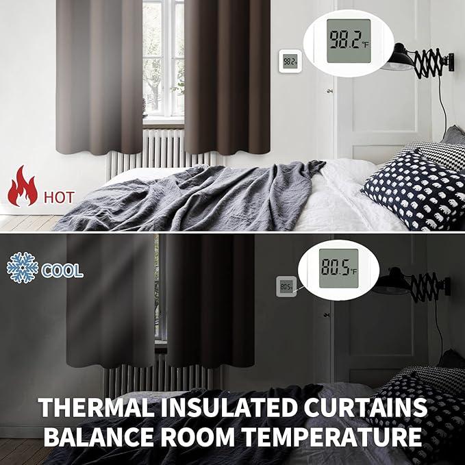 BGment Rod Pocket Blackout Curtains for Bedroom - Thermal Insulated Room Darkening Curtain for Living Room, 42 x 72 Inch, 2 Panels, Brown