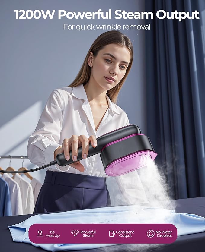 Travel Steamer for Clothes Portable: 2-in-1 Mini Handheld Garment Steamer Iron - 15s Heat Up & 5 Adjustable Steam - Large Ceramic Panel - 110-120V