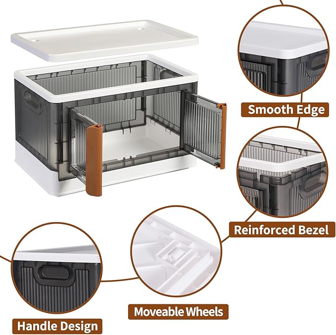 HAIXIN Closet Organizers and Storage - Trunk Car Organizer with Lids and Doors, Dorm Room Essentials, 8.4 Gal Collapsible Stackable Storage Bins, Plastic, 3 Pack