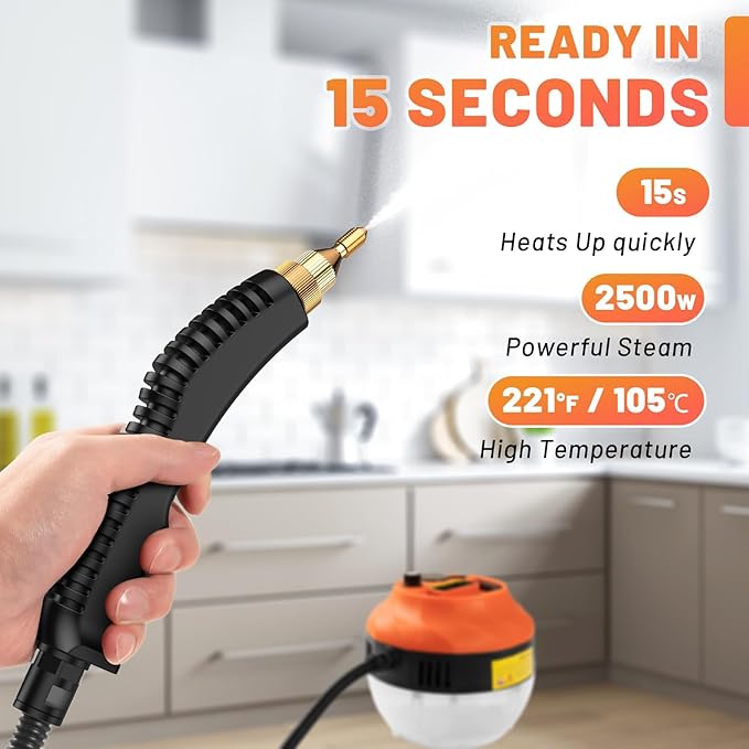 Handheld Steam Cleaner,2500W Steam Cleaner, High Pressure Steamer for Cleaning, Handheld Portable Steam Cleaners for Home, Steamer for Car,Upholstery, Kitchen, Bathroom, Grout and Tile
