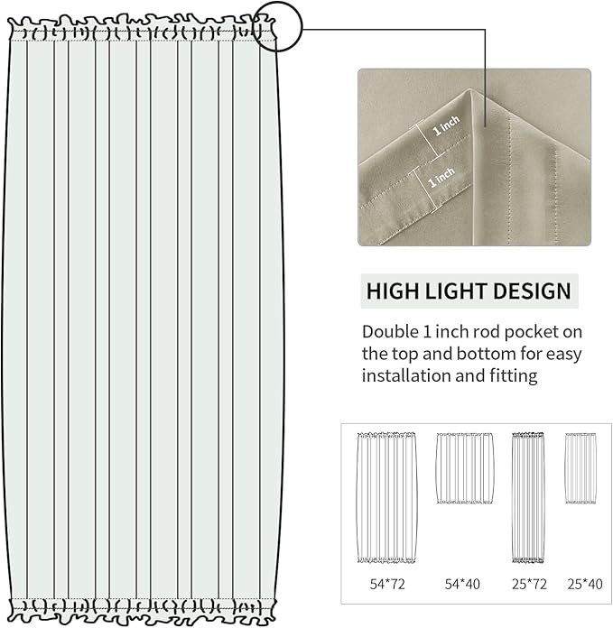 DWCN French Door Curtains – Rod Pocket Thermal Blackout Curtain for Doors with Glass Window, Kitchen and Patio Doors for Privacy, 25 X 72 Inches Long, 1 Curtain Panel with Tieback, Taupe