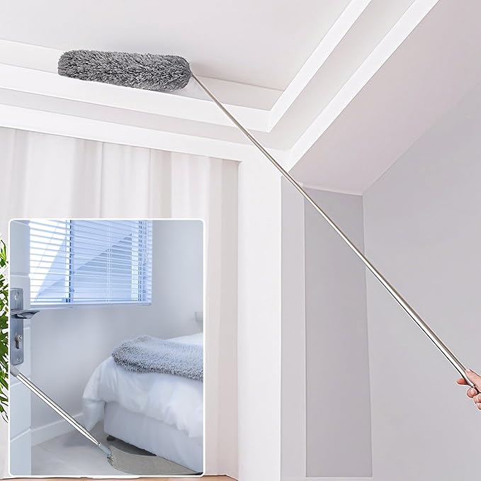 100 Inch Retractable Gap Dust Cleaner Cleaning Tools & Microfiber Feather Duster Washable and Retractable Duster Brush for Cleaning Under Appliances Furniture Ceiling Fan Dust and Cobweb Cleaner