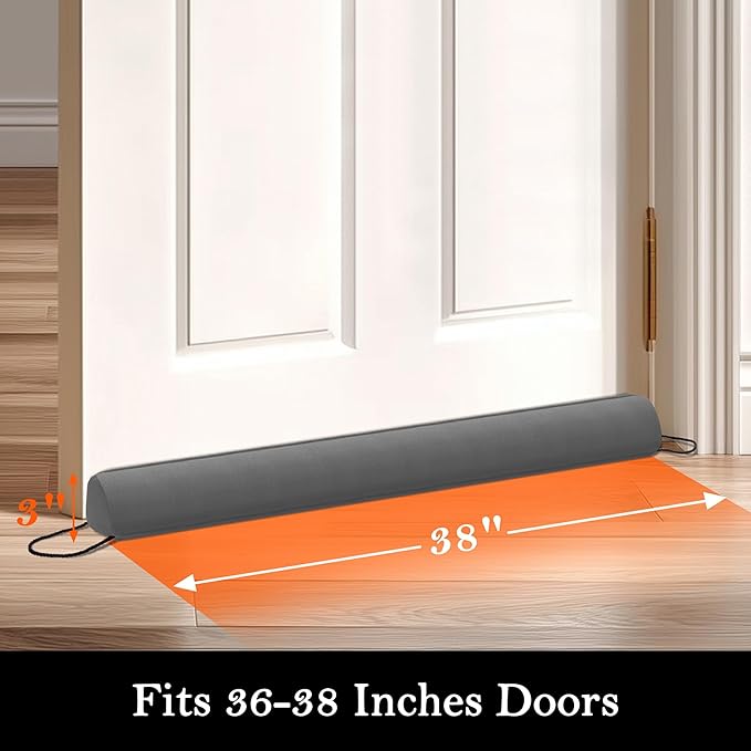 Sunolga 38" Door Draft Stopper Blocks Hot and Cold Air with Removable Washable Cover for Gaps Up to 3", All-Season Seal Strip for Noise, Wind, Door Sweep for Bottom of Door, Home Essentials, Gray