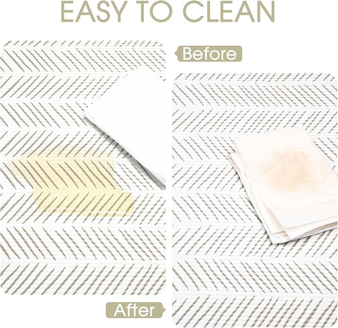 Glotoch Shelf Liners for Kitchen Cabinets, 12in x 20FT Non-Adhesive Liners for Shelves,Non Slip Waterproof Contact Paper for Drawers Pantry EVA Wire Shelf, White and Beige Herringbone