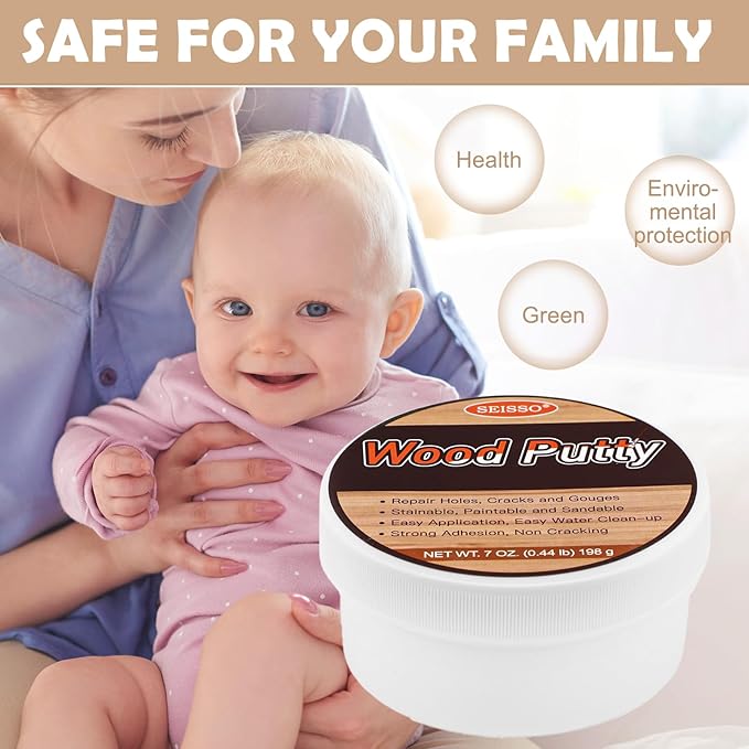 SEISSO Wood Putty, Mahogany Wood Filler Paintable, Wood Putty Outdoor Waterproof, Wood Repair Putty Stainable, Wood Furniture Repair kit - Restore Wooden Table, Cabinet, Floors, Door