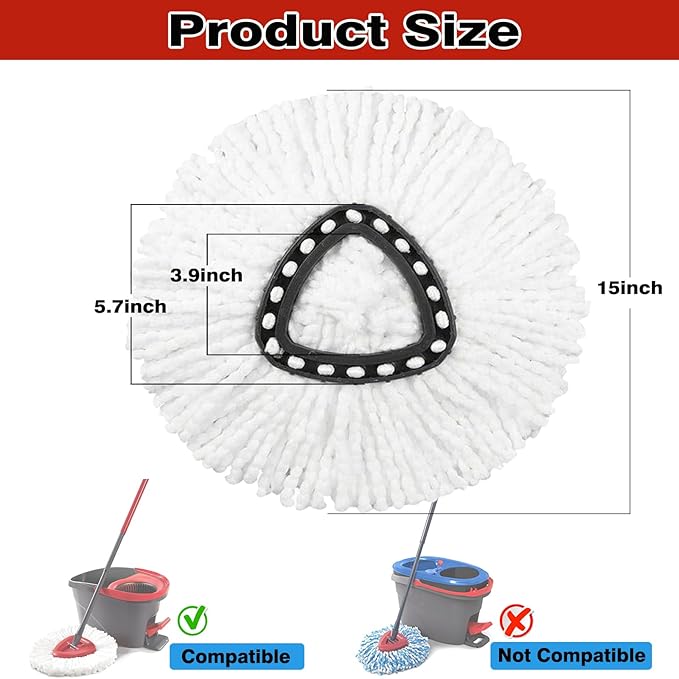 12 Pack Spin Mop Replacement Heads, 100% Microfiber Spin Mop Refill for Easy Wring Compatible with Triangle Spin Mop, 360 Degree Spinning Mop Replace Head for Floor Cleaning