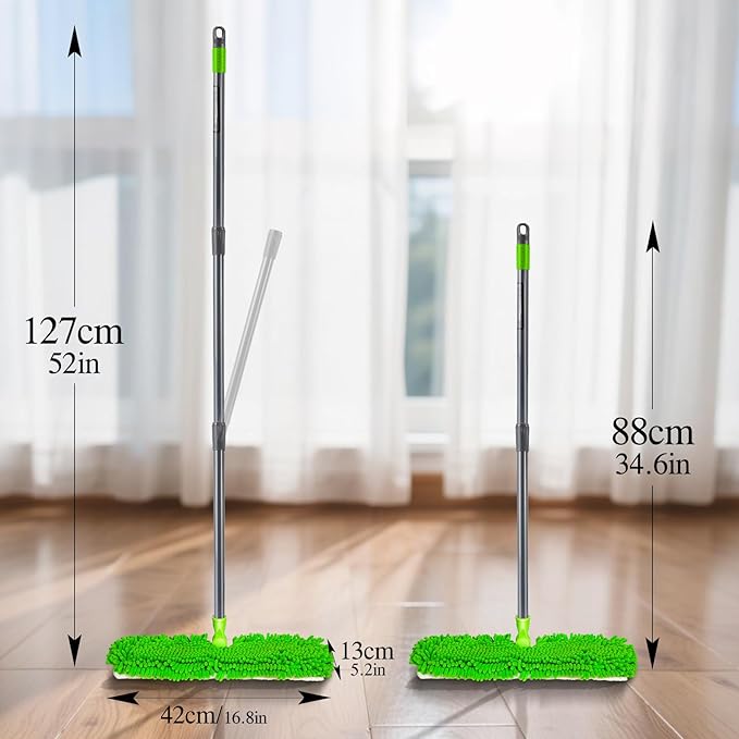 MASTERTOP Microfiber Mops for Floor Cleaning, Double-Sided Dust Mop with 4 Reusable & Washable Mop Pads, Wet Dry Flat Mop with Extension Stainless Steel Handle for Hardwood, Vinyl, Laminate