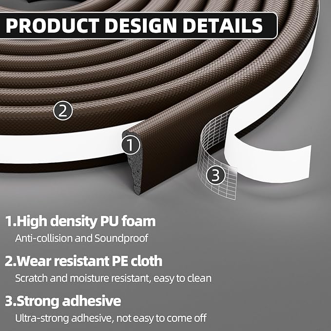 3Pcs×196" Wedge Weather Stripping Door Seal Strip for Door Frame & Window,Self Adhesive Window Insulation Draft Stopper Seal for Winter,Gray Foam Door Gap Filler for Soundproofing Light Blocker,Brown