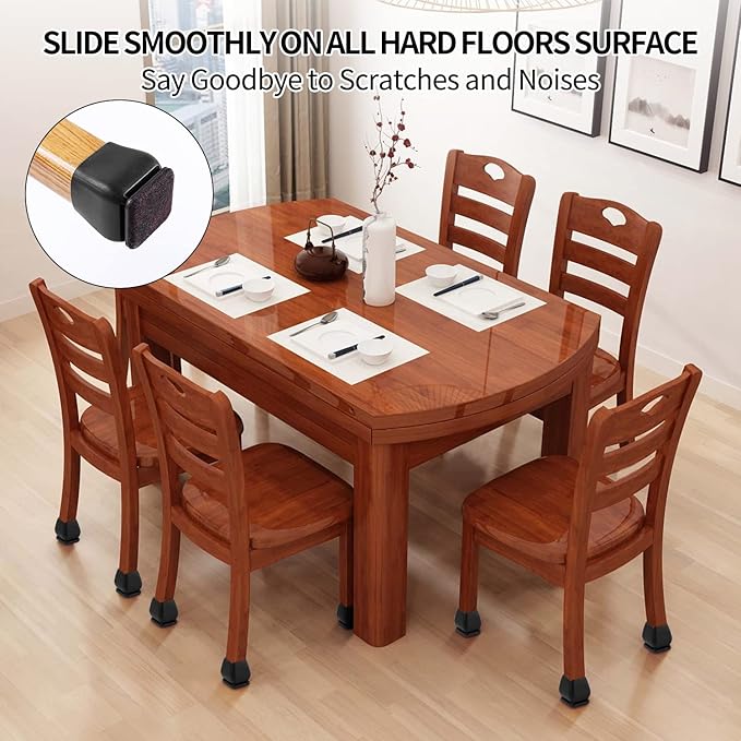 Ezprotekt 24 Pcs Square Silicone Chair Leg Floor Protectors, Felt Furniture Pads Covers for Table, Bar Stool Leg Floor Protectors Caps, Chair Socks Sliders for Wood Floors (Fit 0.8"- 1.1", Black)