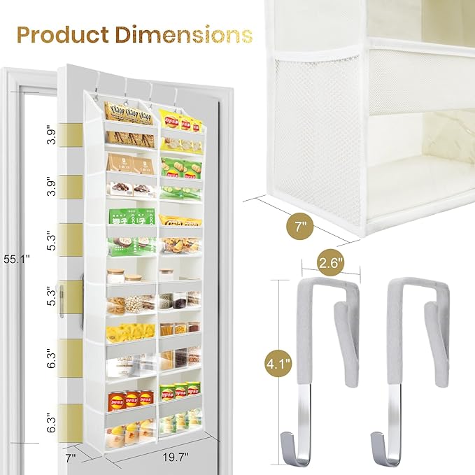 HOMELUX THEORY Heavy Duty Over the Door Organizer - Extra Wide Closet Organizers And Storage, Hanging Storage Door for Bedroom & Baby Nursery, 1PC Baby Pink