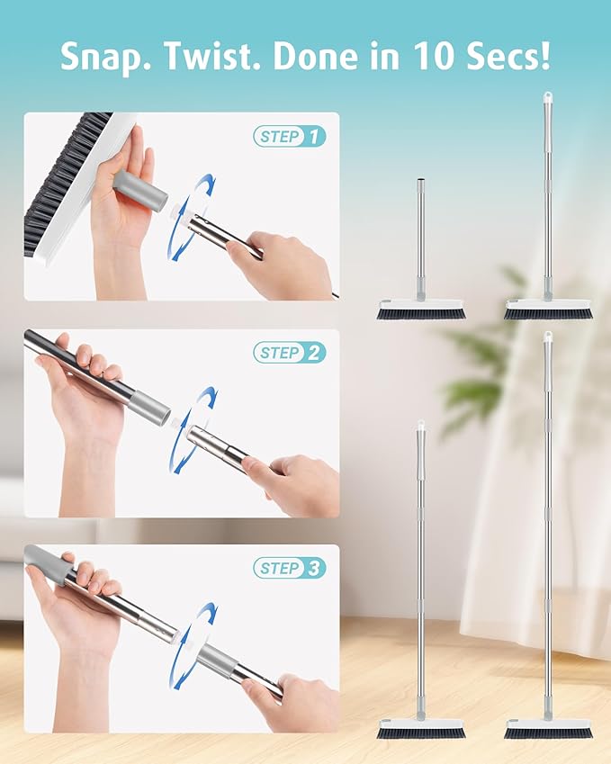 AIR U+ Grout Brush with Long Handle 180° Swivel Scrub Brush with Tweezers to Hair Clip V-Shape Grout Line Scrubber Stiff Bristles for Deep Cleaning Crevice, Tile Line, Shower, Kitchen, Corners(White)