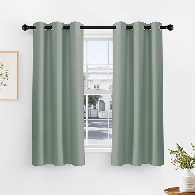PONY DANCE Sage Green Blackout Curtains for Living Room - Thermal Insulated Window Treatment Panels, Room Darkening Blackout Drapes for Bedroom, 42 x 60 Inch, 2 Panels