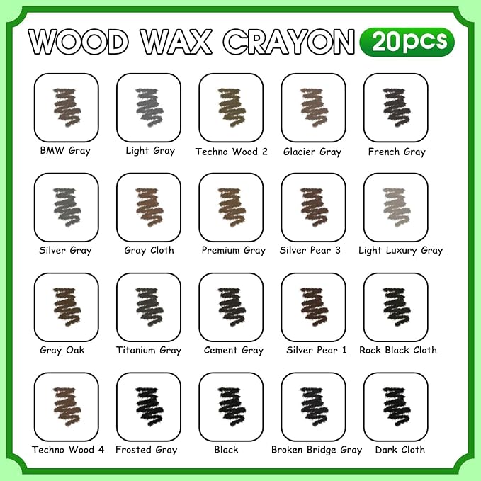Furniture Markers Touch Up, 20 Colors Wood Filler Sticks, Wood Wax Crayons for Repairing Scratches, Scuffs, Cracks, Holes on Furniture, Floors, Cabinets, Tables, and Doors - Gray Series