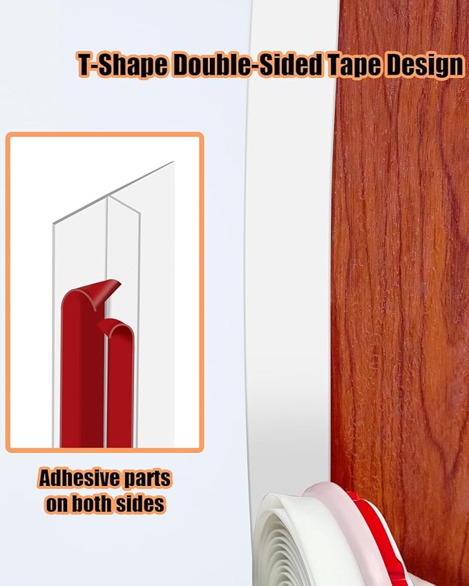 Orghtin T-Shaped Silicone Seal Strip, White Door Sealer Weather Stripping Door Seal Strip, 10Ft Door Draft Stopper for Side of Door