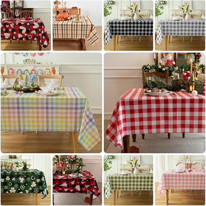 Classic Gingham Buffalo Tablecloth Fabric - Oblong 90x156 Inch Water Proof Checkered Table Cloth for Indoor Outdoor - Table Cover for Birthday, Picnics, BBQs, and Parties