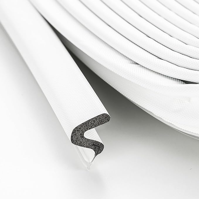 Weather Stripping Door Seal Strip - Soundproof Q-Shaped Foam for Exterior Door Frame, Large Gap Seal, Noise Cancelling, Easy to Install (White, 30FT)