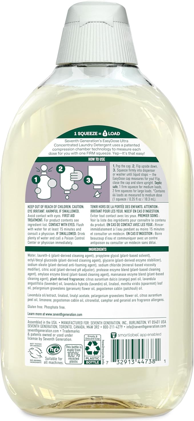 Seventh Generation EasyDose Laundry Detergent Fresh Lavender Scent 2 Pack Ultra Concentrated Washing Detergent 23 oz